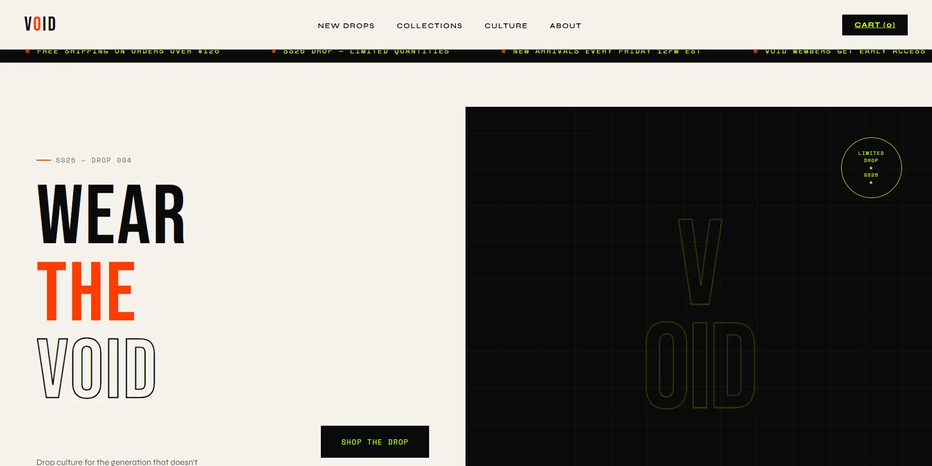 VOID Clothing Brand website